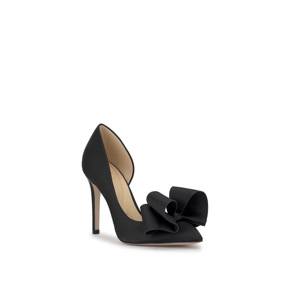 Jessica Simpson Noryel Pumps Women 8.5 Black Good Satin Bow d'Orsay Stiletto